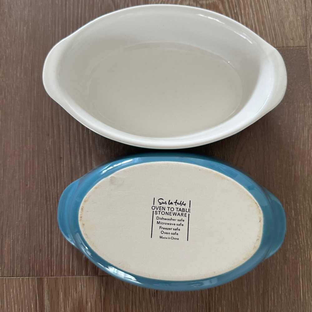 Sur La Table White and Blue Stoneware Baking Dish